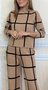 Deux Pièces Ensembles Décontracté Printemps / Automne Plaid Naturel Quotidien Manches Longues Entaillé Top Avec Pantalons Régulier pour Femmes