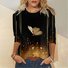 T-shirts Femmes Décontracté Printemps / Automne Papillon Quotidien Jersey Col Rond Régulier Droit Régulier