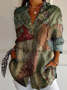 Chemises Rétro Floral Printemps / Automne Polyester Boutonné Naturel Quotidien Ample Manches Longues pour Femmes