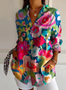 Chemises Rétro Floral Printemps / Automne Polyester Boutonné Naturel Quotidien Ample Manches Longues pour Femmes
