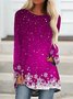 T-shirts Femmes Décontracté Printemps / Automne Flocon de Neige Polyester Micro-élasticité Manches Longues Col Rond Mi-long Régulier