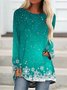 T-shirts Femmes Décontracté Printemps / Automne Flocon de Neige Polyester Micro-élasticité Manches Longues Col Rond Mi-long Régulier