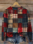 Sweat-shirts Rétro Printemps / Automne Plaid Polyester Micro-élasticité Ample Régulier Droit Régulier pour Femmes