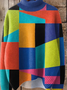 Sweat-shirts Géométrique Décontracté Printemps / Automne Polyester Micro-élasticité Manches Longues Col Roulé Régulier Droit pour Femmes