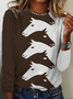 T-shirts Décontracté Printemps / Automne cheval Micro-élasticité Quotidien Jersey Manches Longues Droit Régulier pour Femmes