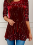 Chemisiers1 Femmes Décontracté Printemps / Automne Noël Micro-élasticité Quotidien Ample Jersey Noël Col Rond