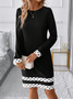 Robes Rétro Printemps / Automne Multicolore Bloc Naturel Fête Coupe Régulière Col Rond Régulier Jupe hanche pour Femmes