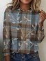 T-shirts Rétro Printemps / Automne Plaid Coton Micro-élasticité Coupe Régulière Manches Longues Trapèze Régulier pour Femmes