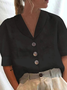 Blouses Femmes Bloc de Couleur Été en Lin Boutonné Naturel Coton Et Lin Manches Courtes Droit Régulier