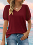 T-shirts Femmes Pois Polka Urbain Été Col V Micro-élasticité Journée Manches Courtes Régulier Droit