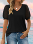 T-shirts Femmes Pois Polka Urbain Été Col V Micro-élasticité Journée Manches Courtes Régulier Droit