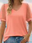 T-shirts Femmes Pois Polka Urbain Été Col V Micro-élasticité Journée Manches Courtes Régulier Droit
