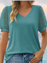 T-shirts Femmes Pois Polka Urbain Été Col V Micro-élasticité Journée Manches Courtes Régulier Droit