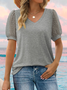 T-shirts Femmes Pois Polka Urbain Été Col V Micro-élasticité Journée Manches Courtes Régulier Droit