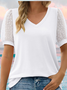 T-shirts Femmes Pois Polka Urbain Été Col V Micro-élasticité Journée Manches Courtes Régulier Droit