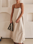 Robes Femmes Plain Urbain Été Col Carré Joint Fendu Micro-élasticité Ample Coton Et Lin Top Débardeur