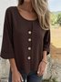 Chemises Semi-formel Plain Printemps / Automne Micro-élasticité Bal Manches trois quarts Régulier Droit Régulier pour Femmes