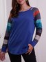 T-shirts Décontracté Printemps / Automne Bloc de Couleur Poids Moyen Micro-élasticité Jersey Adapté Col Rond Régulier pour Femmes