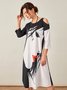 Robes Femme Décontracté Imprimé Printemps Micro-élasticité Quotidien Trois Quarts Épaule Froide Coton Mélangé H-Line