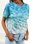 T-shirt Femme Décontracté Été Imprimé Mélange de Coton Léger Micro-élasticité Manches Courtes Col Ras du Cou H-Line