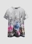 T-shirt Vacances Floral Printemps Col Rond Micro-élasticité Quotidien Manches courtes Mélange de Coton Régulier pour Femme