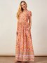 Robes Floral Boho Été Léger Décontracté Manches courtes Ample Mélange de coton H-Line pour femme