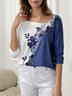 T-shirt  Femme Décontracté Floral  Micro-élasticité Ample  Manche LongueRégulier H-ligne Régulier