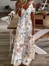 Robes Floral Vacances Printemps Col en V A-line Léger Manches courtes A-ligne ample pour femme