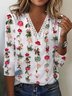 T-shirt Décontracté Floral Printemps Tricoté Col V Manches Longues Régulier le Jour de la Saint-Valentin Droit pour Femmes