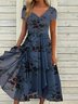 Robes Décontracté Floral Été en Mousseline de Soie Col V Aucune élasticité Long Ligne X Régulier pour Femmes