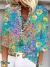 Chemises Femmes Floral Printemps / Automne Vacances Polyester Col V Léger Aucune élasticité Ample Manches 3/4