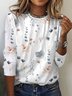 T-shirts Femmes Décontracté Floral Printemps / Automne Tricoté Micro-élasticité Quotidien Ample Manches Longues Régulier