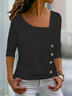 Chemises Femmes Décontracté Plain Printemps / Automne Boutonné Micro-élasticité Quotidien Jersey Liste préférée Droit