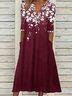 Robes Floral Été Élégant Polyester Léger Quotidien Long Demi Manche Entaillé pour Femmes