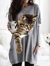 Robes Femmes Décontracté Printemps / Automne Chat Naturel Quotidien Mi-longue Col Rond Robe t-shirt Non