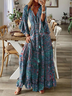Robes Femmes Floral Boho Printemps / Automne Col V Taille Haute Manches Longues Trapèze Régulier Non