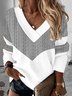 Sweat-shirts Décontracté Bloc de Couleur Printemps / Automne Polyester Col V Ample Manches Longues Régulier Élasticité moyenne pour Femmes