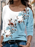 T-shirts Décontracté Floral Printemps / Automne Polyester Manches Longues Col Rond Régulier Trapèze Régulier pour Femmes