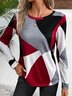 T-shirts Bloc de Couleur Décontracté Printemps / Automne Tricoté Micro-élasticité Quotidien Manches Longues Régulier Régulier pour Femmes