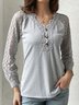 T-shirts Décontracté Plain Printemps / Automne Polyester Col V Quotidien Ample Régulier Droit pour Femmes