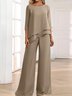 Deux Pièces Ensembles Femmes Décontracté Plain Printemps / Automne Polyester Naturel Micro-élasticité Manches trois quarts Droit Régulier