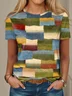 T-shirts Décontracté Printemps / Automne Multicolore Bloc Quotidien Ample Manches Longues Régulier Régulier Élasticité moyenne pour Femmes
