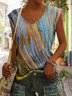 T-shirts Décontracté Ombre Été Col V Ample Mancheron en Mélangé de Coton Régulier Élasticité moyenne pour Femmes