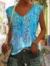 Top Débardeur Tops Femmes Décontracté Floral Été Tricoté Col V Ample Régulier Droit Régulier
