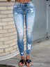 Jeans Décontracté Plain Printemps / Automne Coupe Régulière Pantalon droit Toile de Jean Long Élasticité moyenne Dakota du Sud pour Femmes