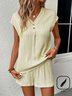 Deux Pièces Ensembles Femmes Décontracté Plain Été Polyester Col V Micro-élasticité Droit Boucle Régulier