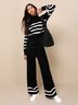 Deux Pièces Ensembles Femmes Rayé Décontracté Printemps / Automne Acrylique Naturel Quotidien Ample Top Avec Pantalons Élasticité moyenne
