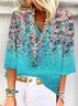 Chemisiers1 Femmes Décontracté Floral Printemps / Automne Polyester Col V Quotidien Ample Manches trois quarts Régulier