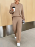 Deux Pièces Ensembles Femmes Décontracté Plain Printemps / Automne Naturel Quotidien Top Avec Pantalons Droit Boucle Élasticité moyenne