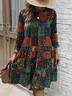 Robes Décontracté Ethnique Printemps / Automne Naturel Mini Manches Longues Trapèze Régulier Non pour Femmes